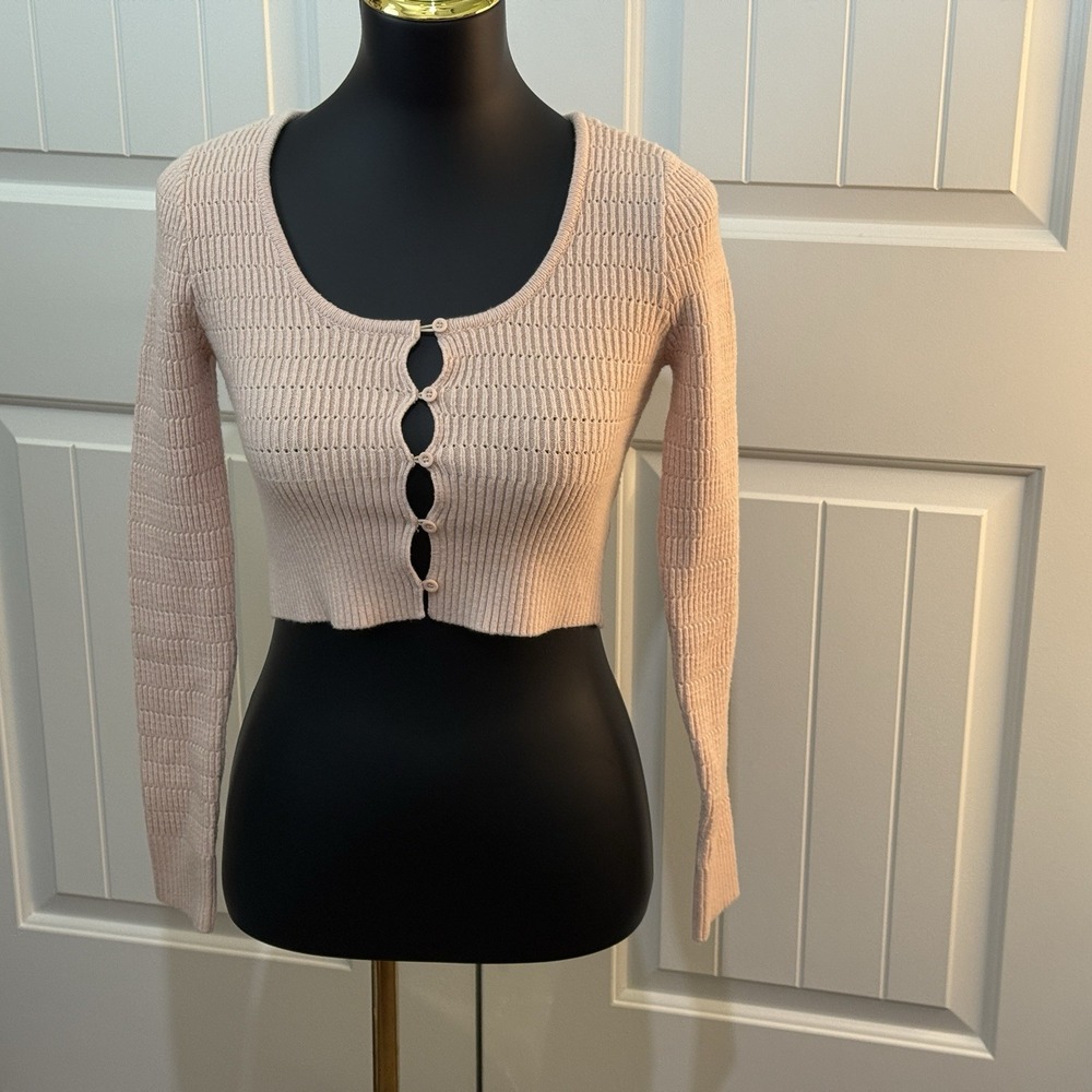LA‎ Hearts Pac Sun Pink Button Front Pointelle Cardigan Cropped Women's Size S